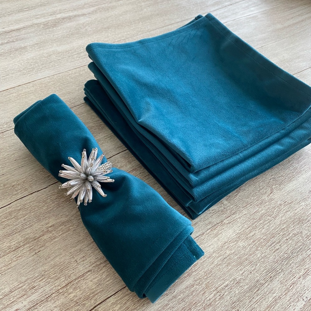 Deep Teal Velvet Napkins Set of 7